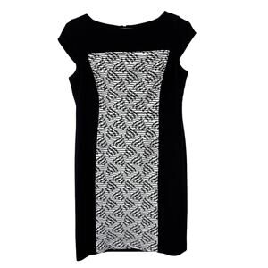 Jones Studio Black White Sheath Pencil Dress 14 career office cap sleeve classic